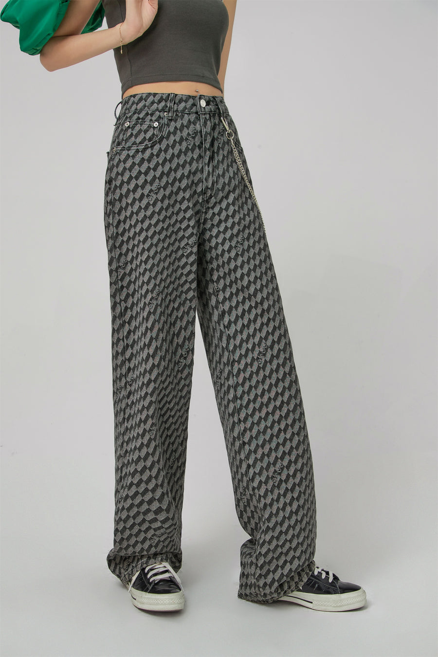 CHUU Checkerboard Wide Jeans