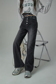 Star Power Ribbed High Waist Straight Jeans