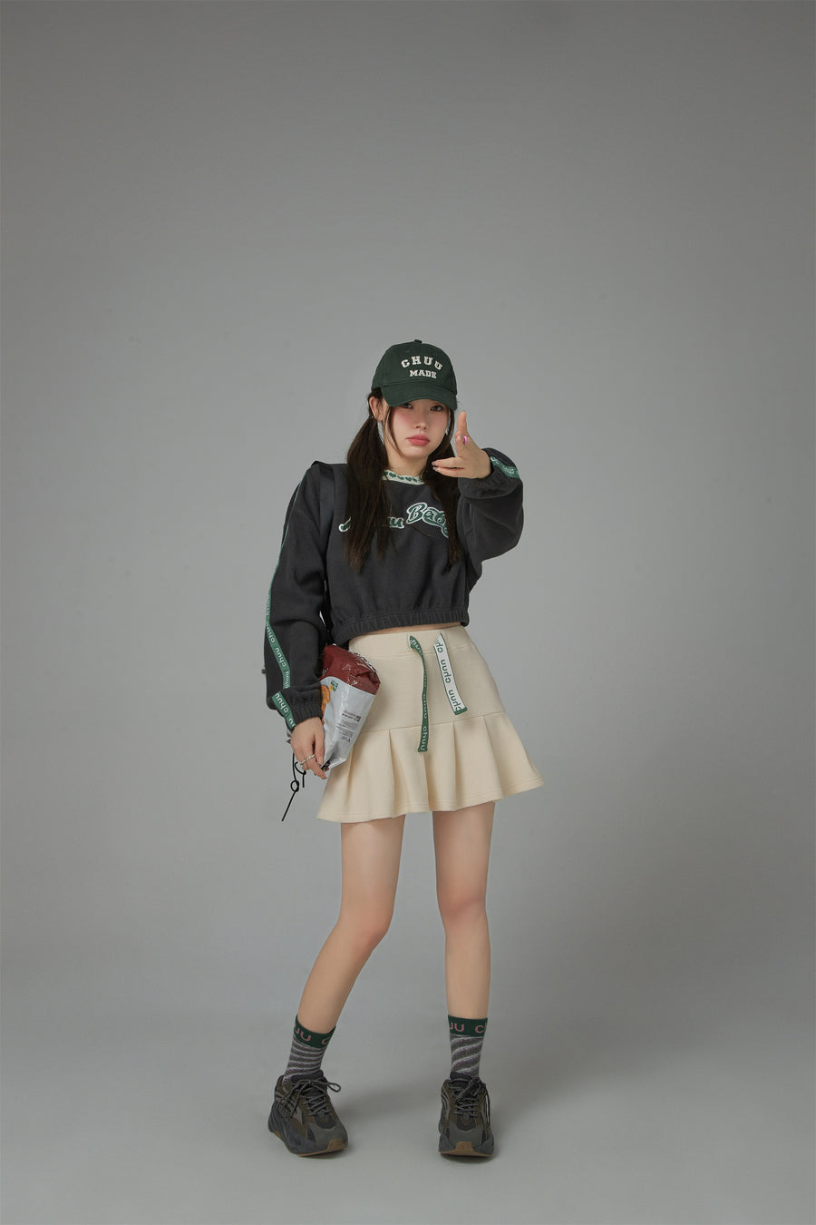 CHUU Waist Strings Pleated Tennis Skirt