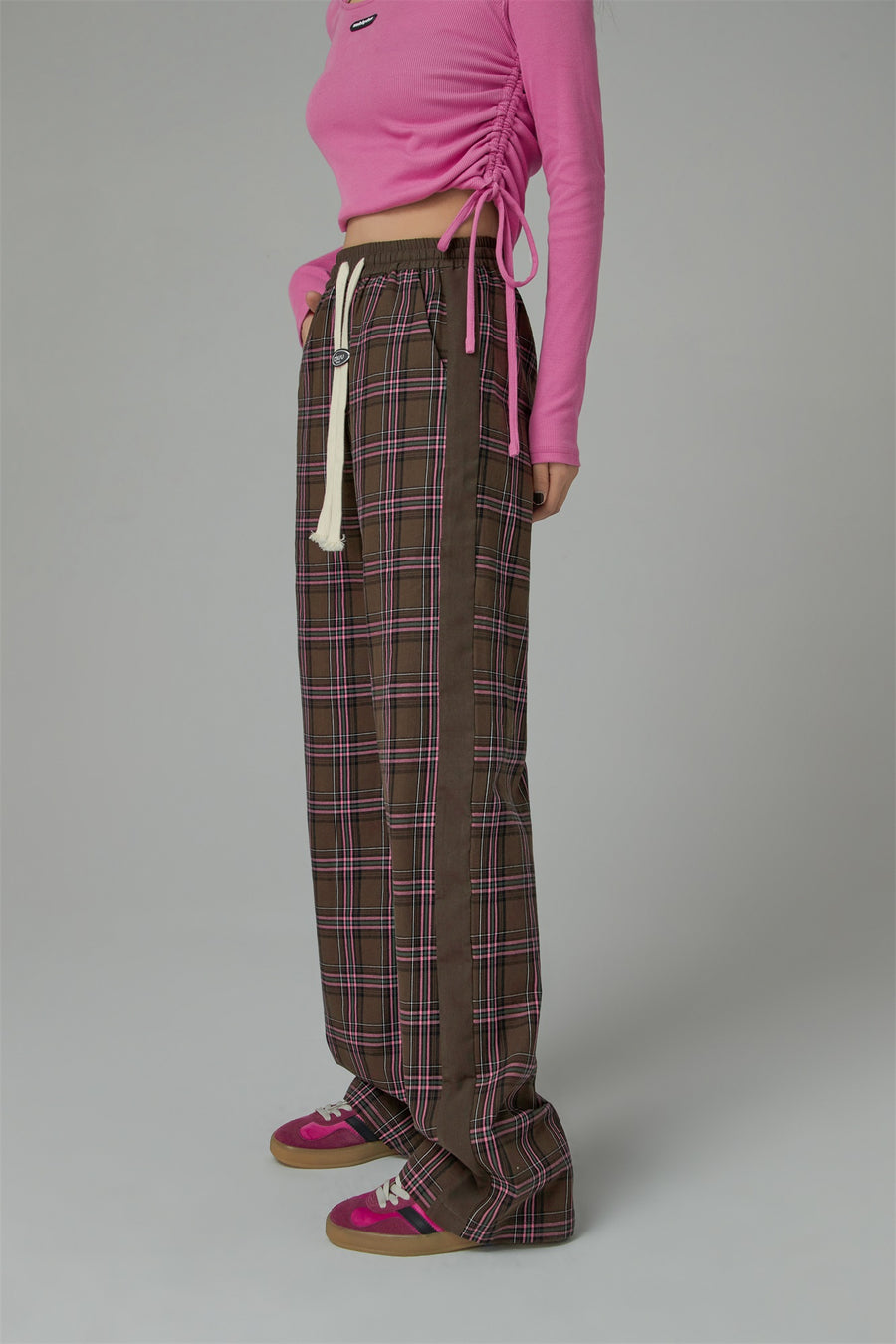 CHUU Check String Wide Casual Pants