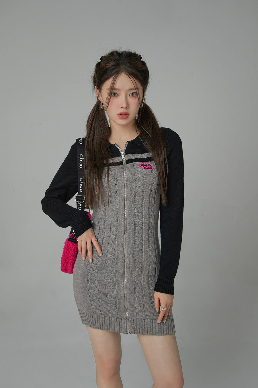 CHUU Twilight Zone Zip-Up Knit One Piece Dress