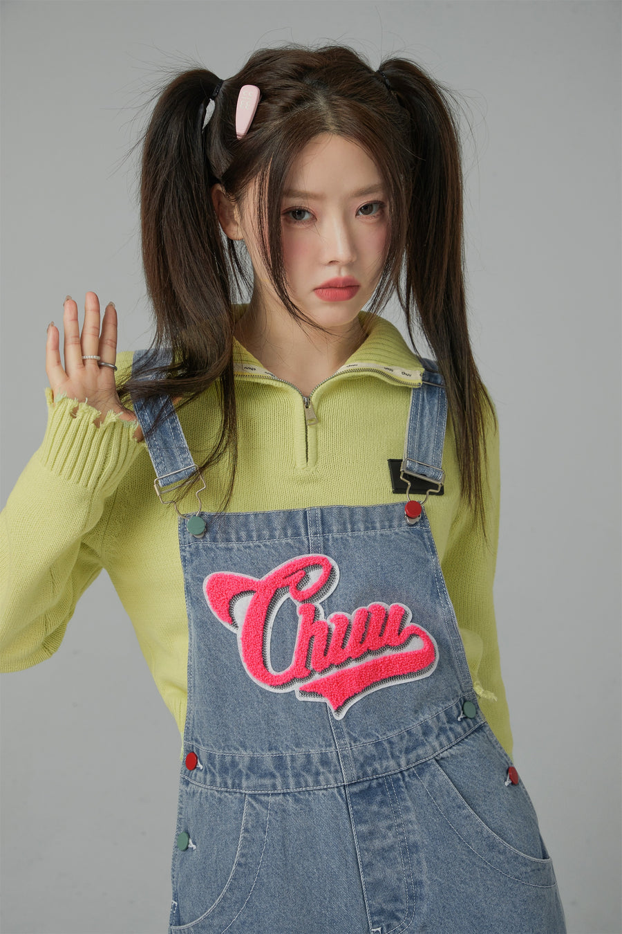 CHUU Candy Crop Half Zip-Up Knit Top