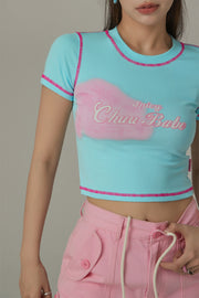 Chuu Babe Color Line Short Sleeve Crop T-Shirt