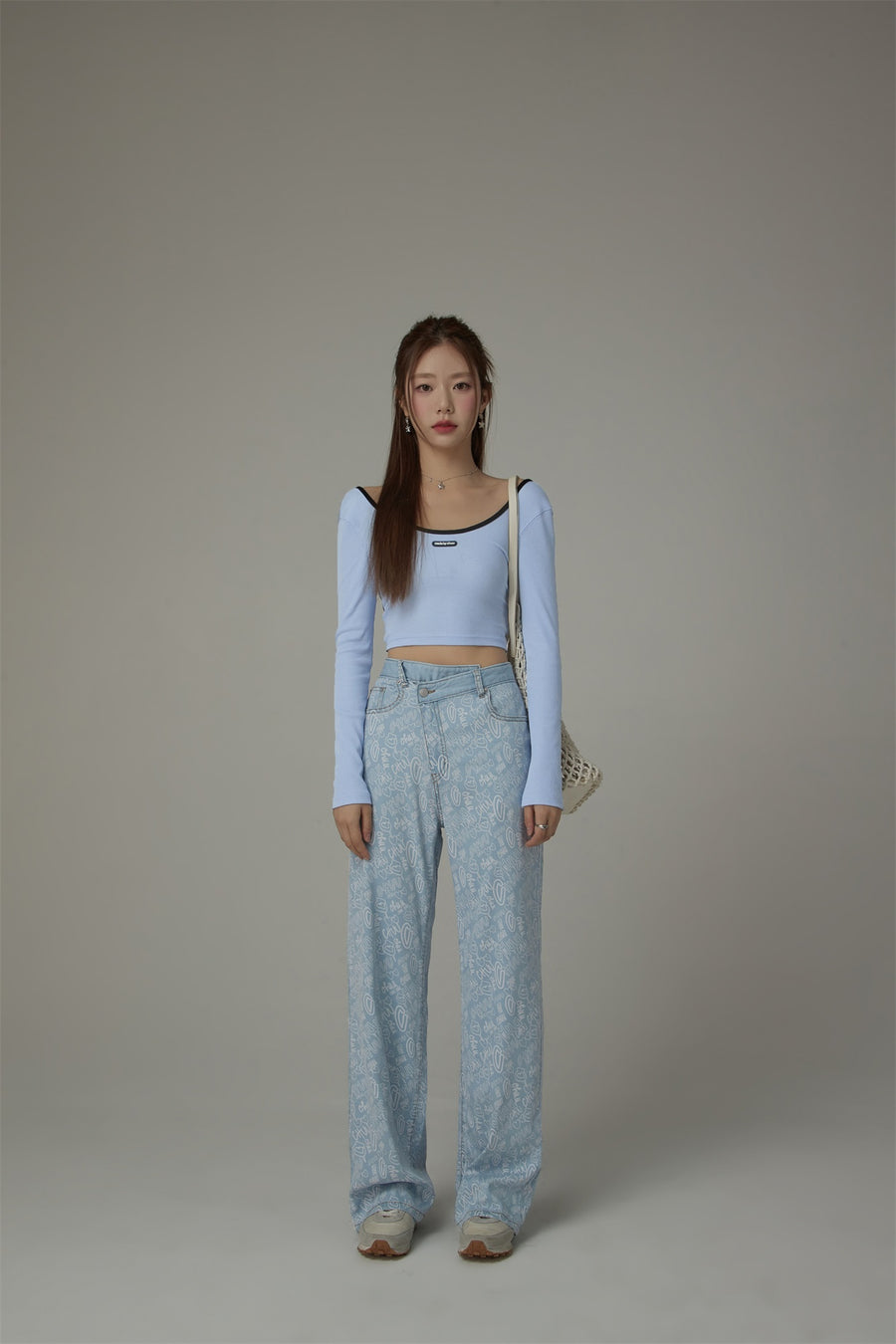 CHUU Printed Wide Denim Jeans