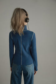 Stitching Turtleneck Long-Sleeves Top