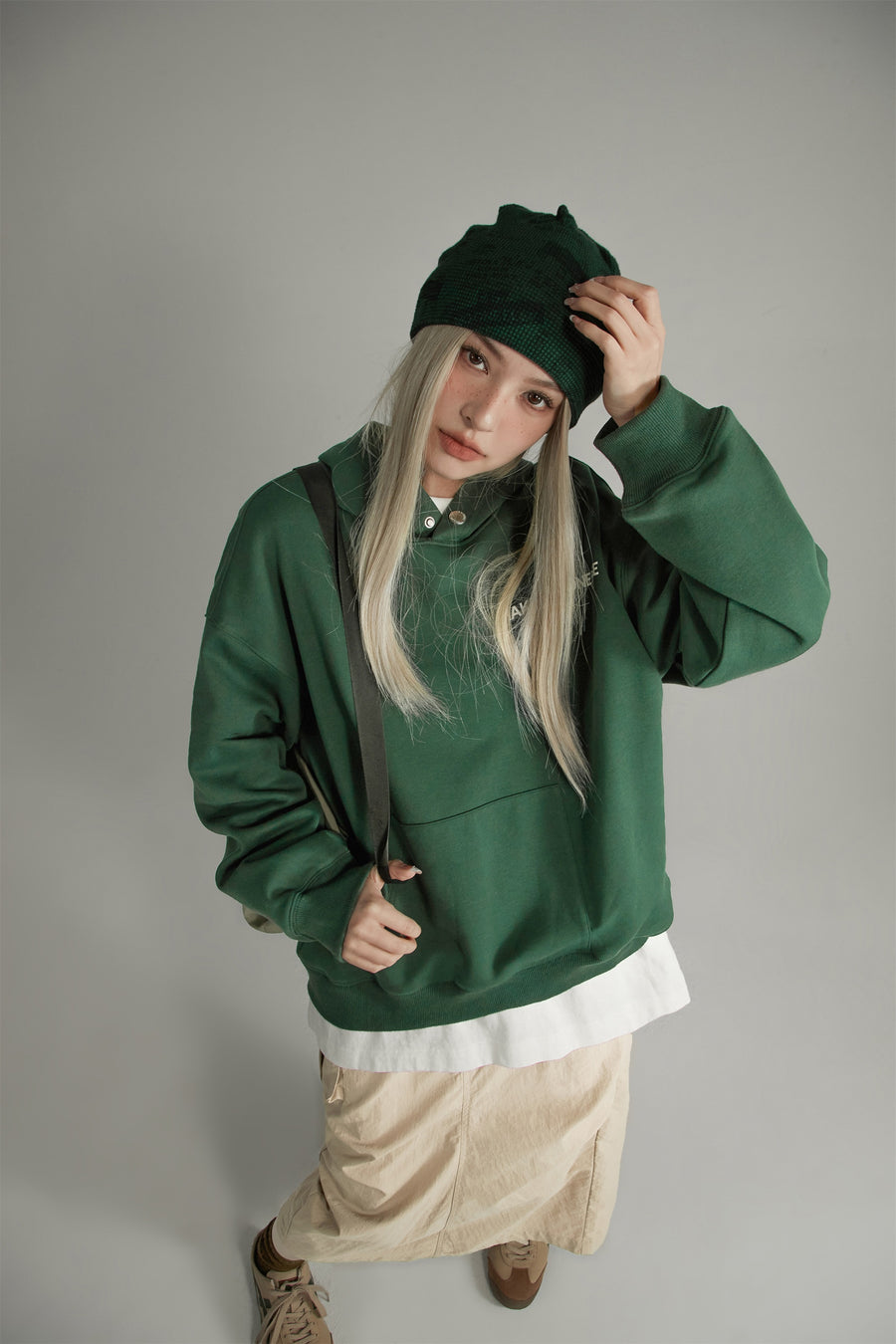 CHUU Colored Loose Fit Button Hoodie