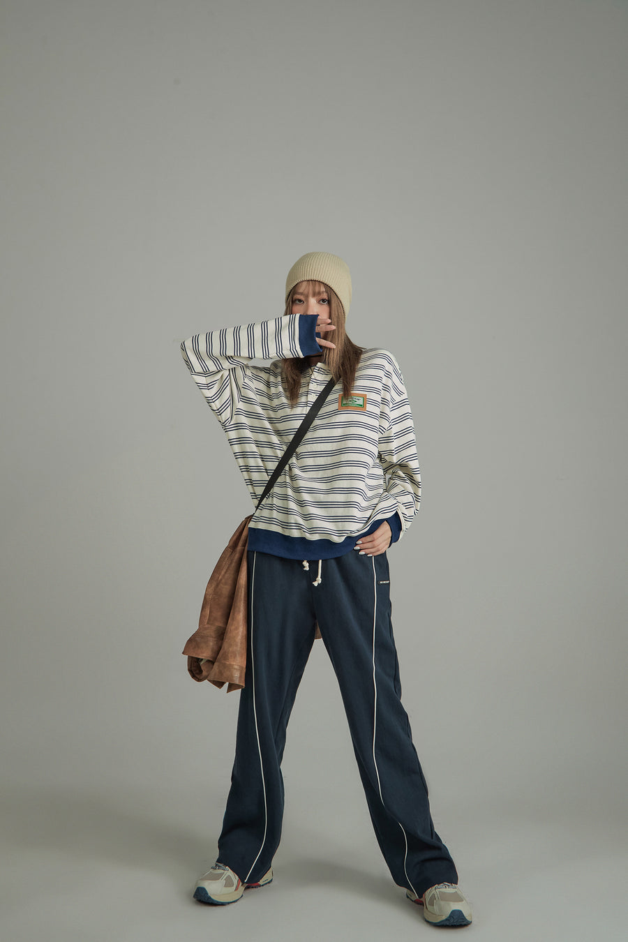 CHUU Striped Polo Neck Loose Fit T-Shirt