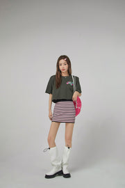 Striped Stretchy Knit Mini Skirt