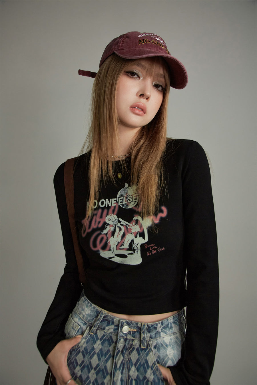 CHUU Slim Printed Cropped T-Shirt