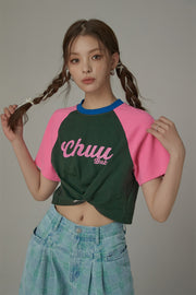 Contrast Raglan Cropped T-Shirt