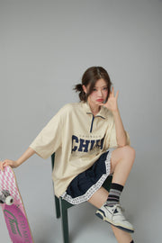 Girl Crew Half Zip-Up Loose Fit T-Shirt