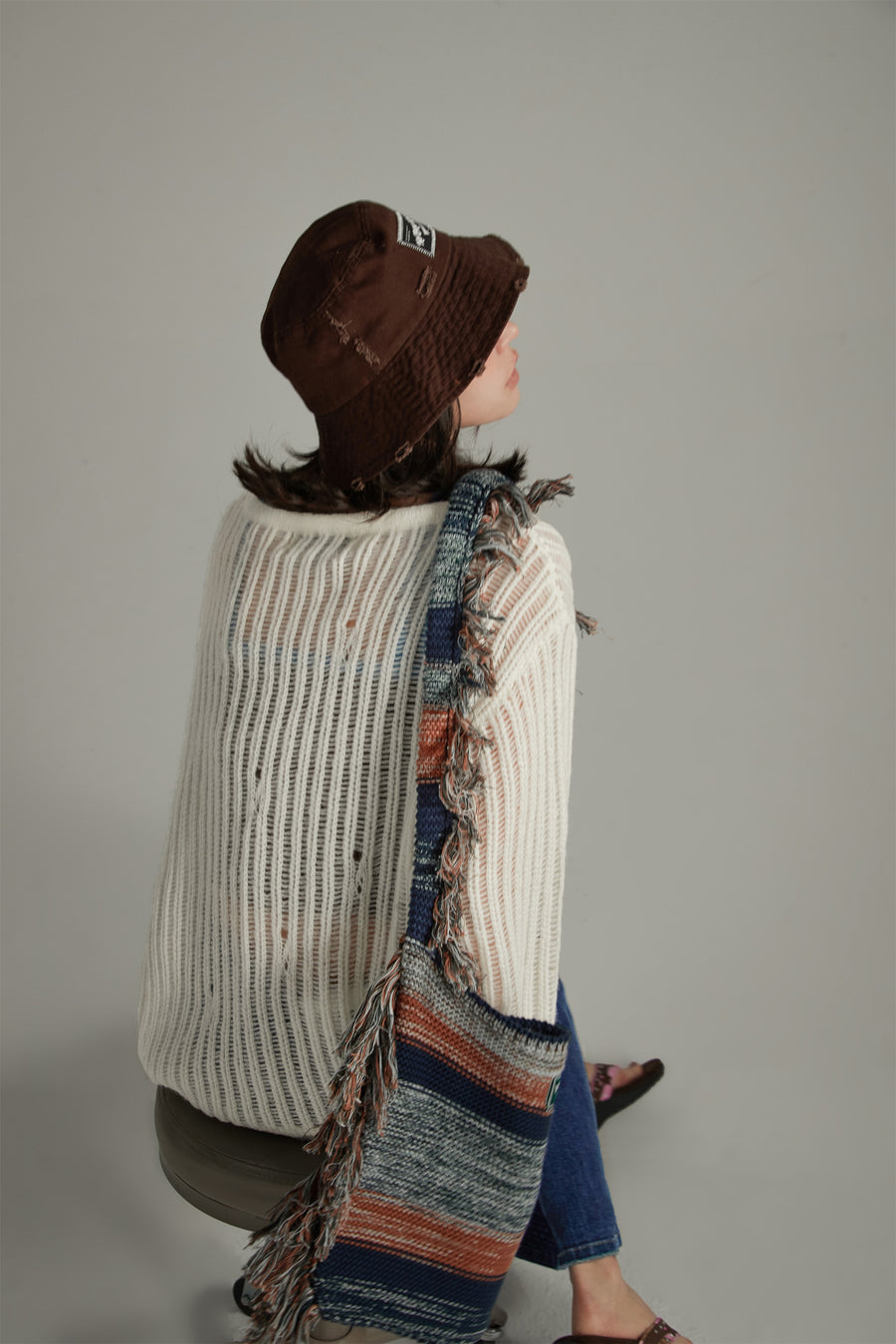 CHUU Ribbed Open Knit Loose Fit Sweater