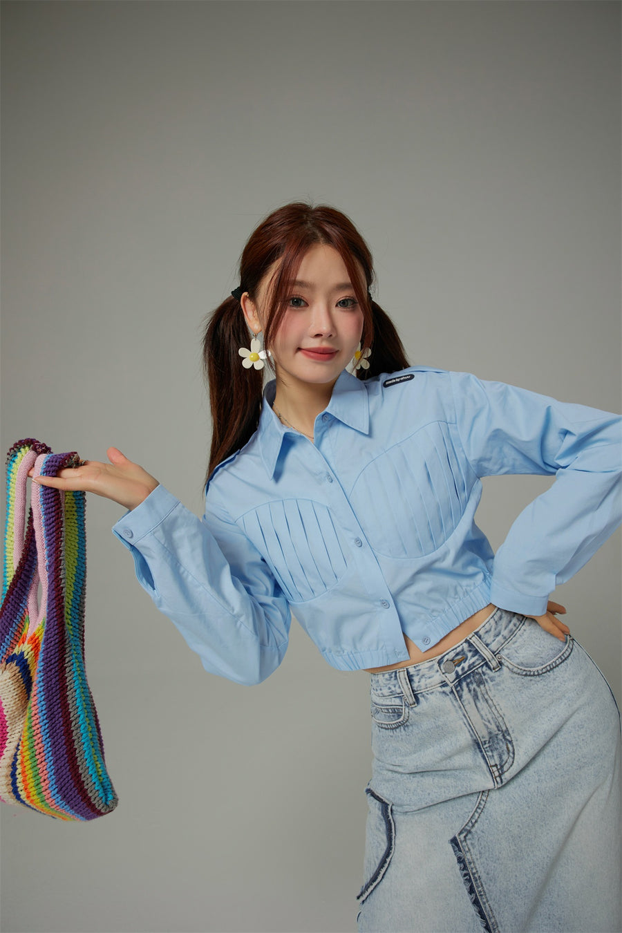 CHUU Shirred Cropped Shirt