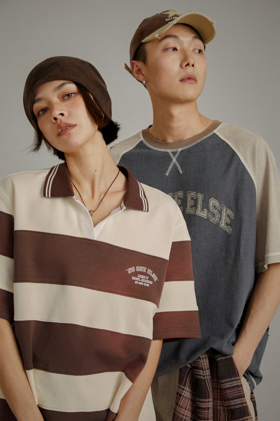 CHUU Open Collar Stripe Color T-Shirt