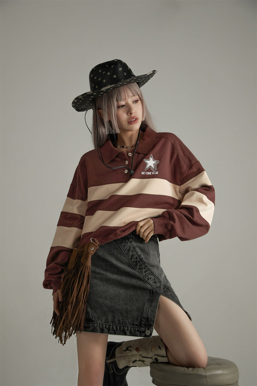 CHUU Polo Neck Vintage Sweatshirt