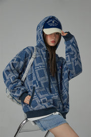 Paisley Squares Pocket Hoodie Sweatshirt