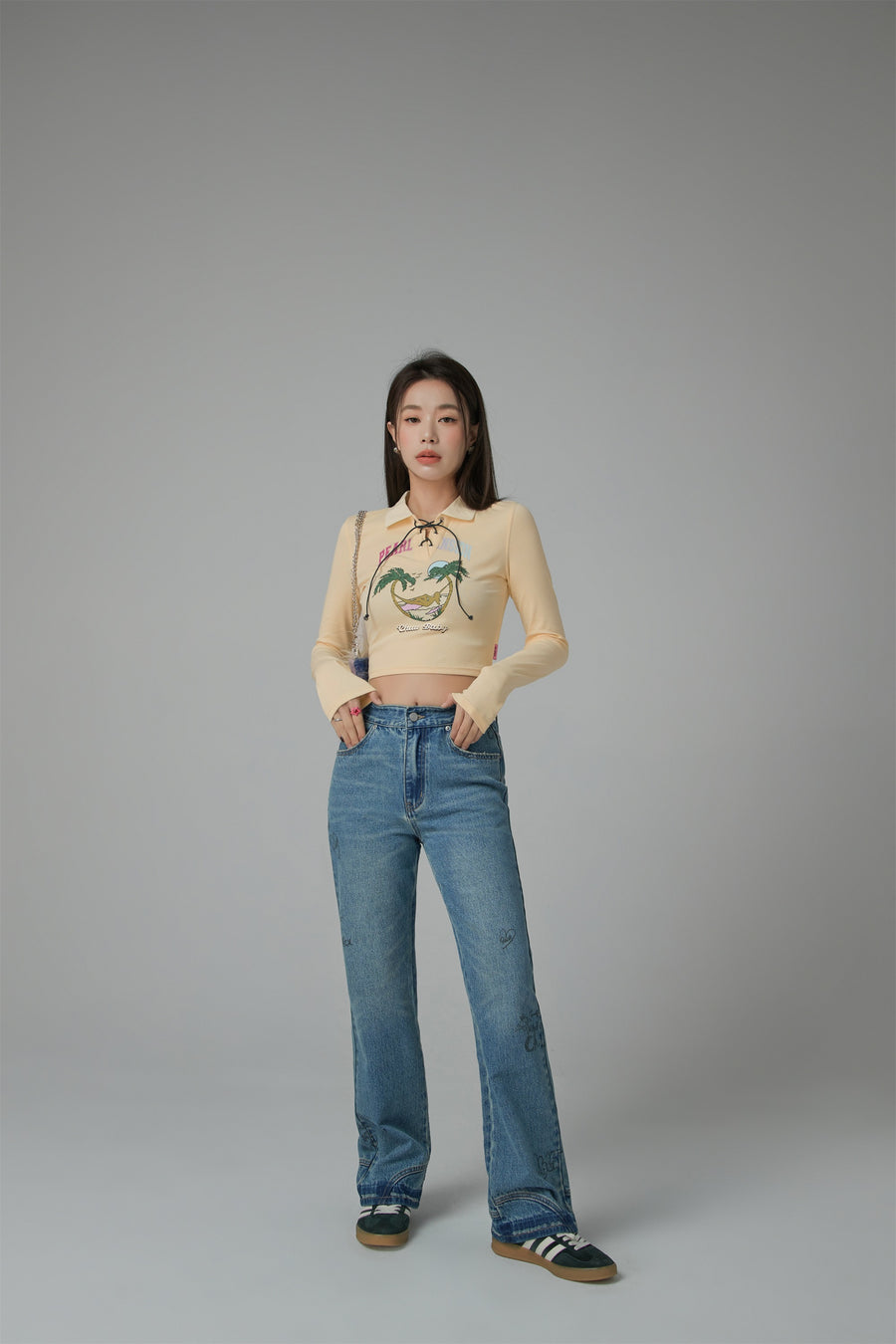 CHUU Pearl Mansion Polo Neck Cropped T-Shirt