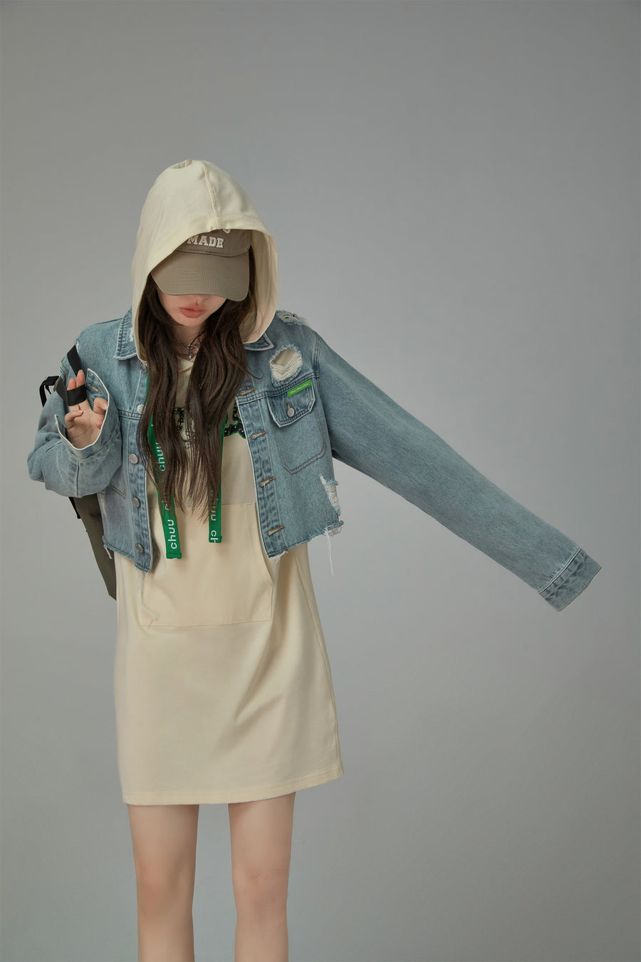 CHUU Front Pocket Hood Sweatshirt Mini Dress