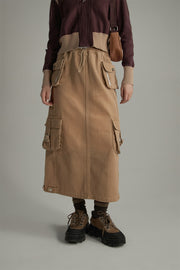 Denim Or Brown Cotton Cargo Skirt