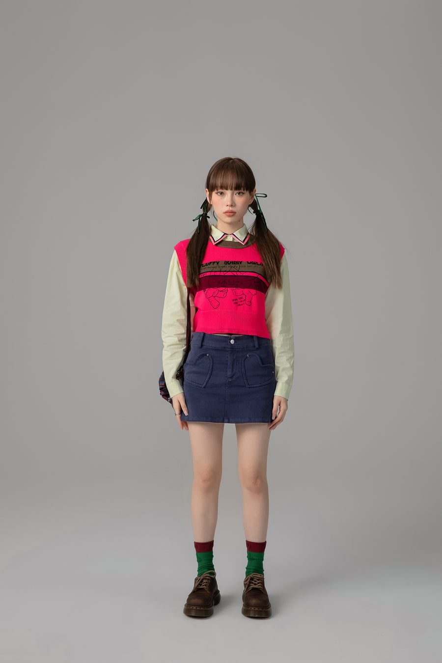 CHUU Embroidered Stripe Collar Crop Shirt