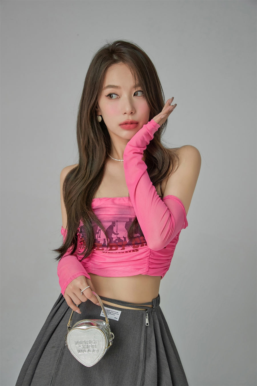 CHUU Shirring Off-Shoulder Long-Sleeves Top