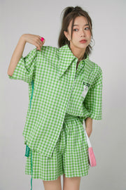 Gingham Check Maxi Collar Shirt