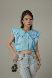 Big Collar Color Sleeveless Shirt