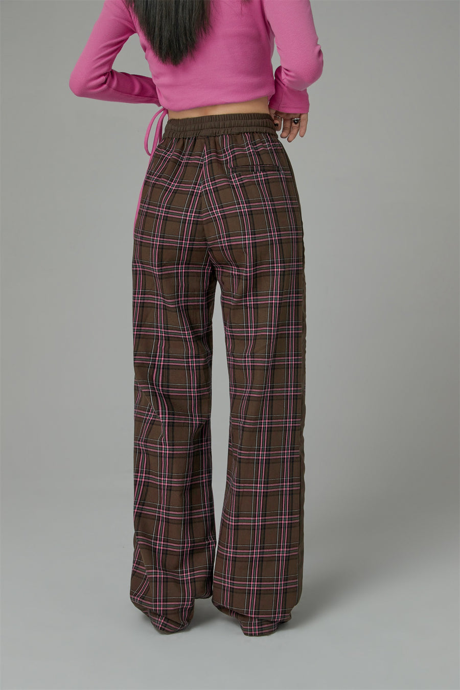 CHUU Check String Wide Casual Pants