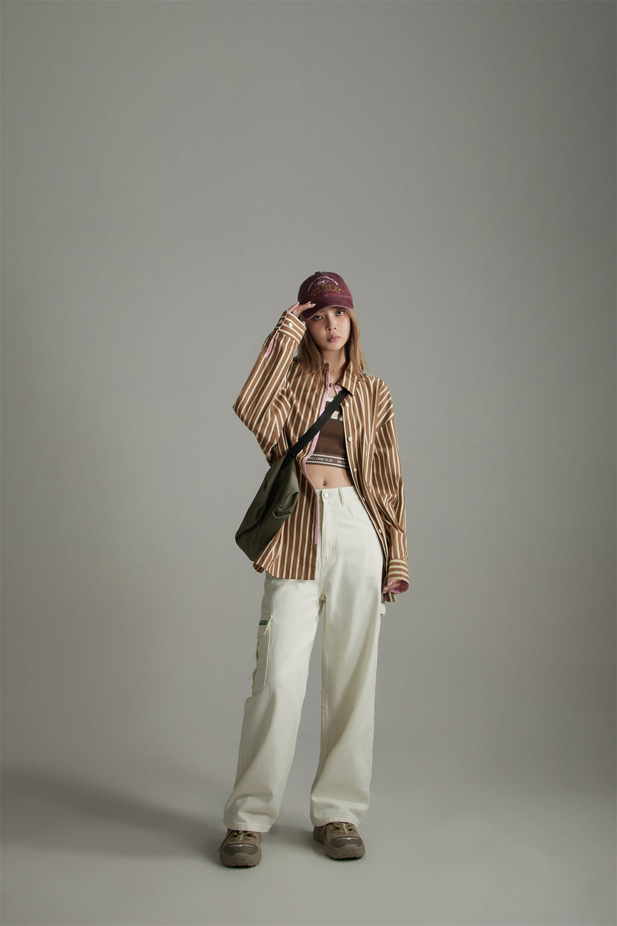 CHUU Side Strap Straight Wide Pants