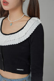 Eyelet Collar Faux Cardigan Knit Top