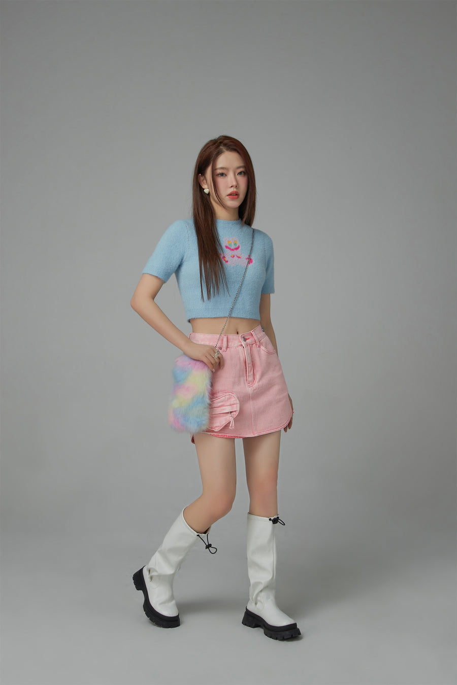 CHUU Heart Pocket Denim Skirt