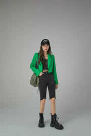 Cut-Out Simple Crop Jacket