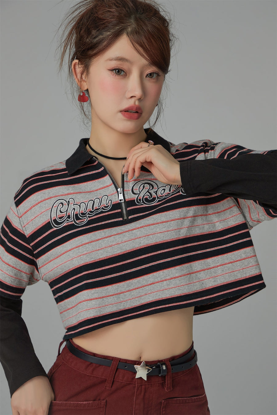 CHUU Only Upwards Color Stripe Crop T-Shirt