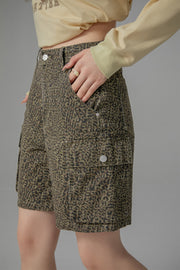 Leopard Pocket Denim Shorts