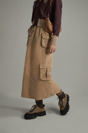 Denim Or Brown Cotton Cargo Skirt