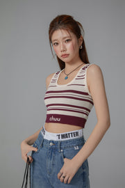 Striped Knit Sleeveless Crop Top