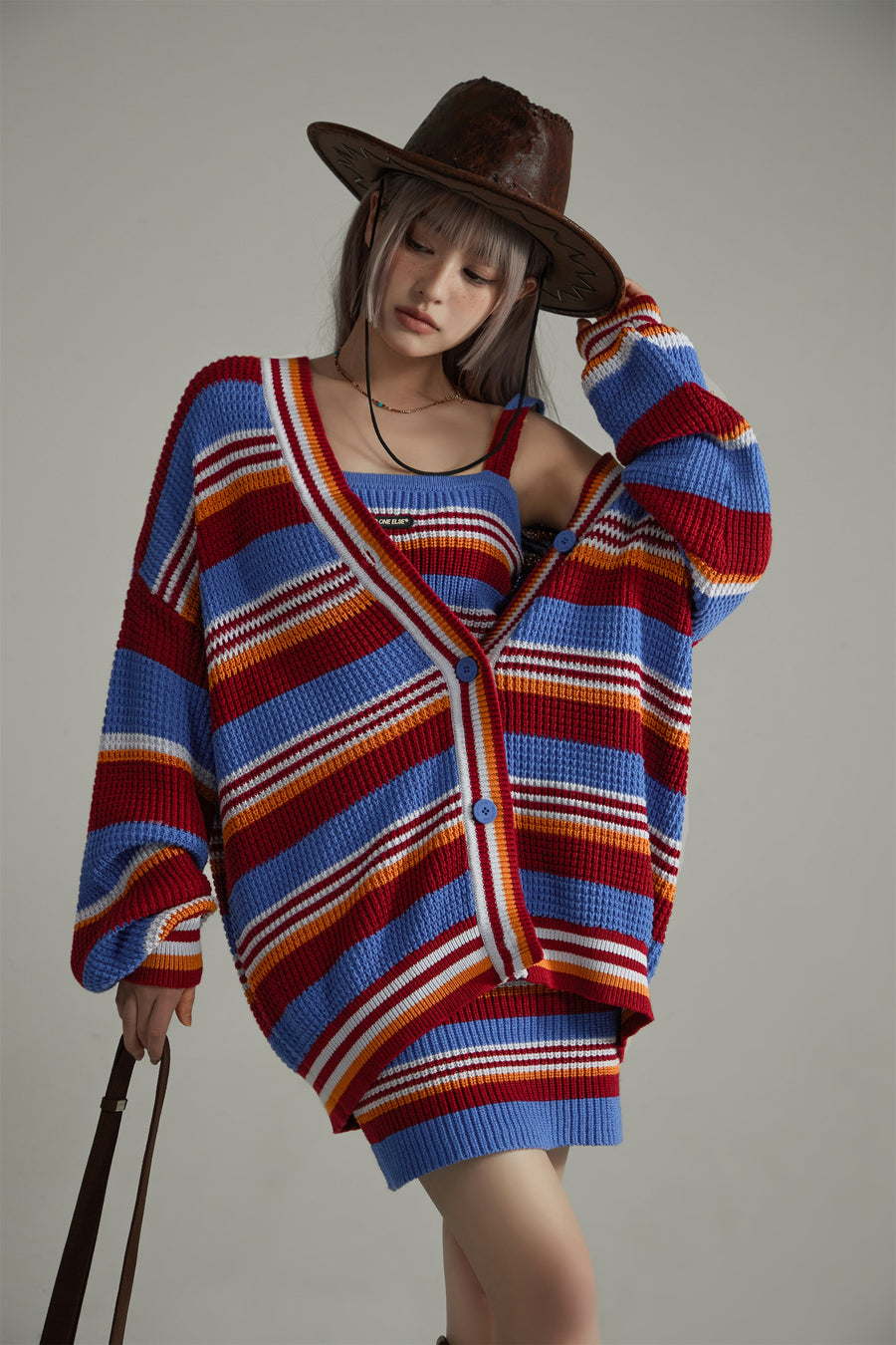 CHUU Striped Knit Cardigan