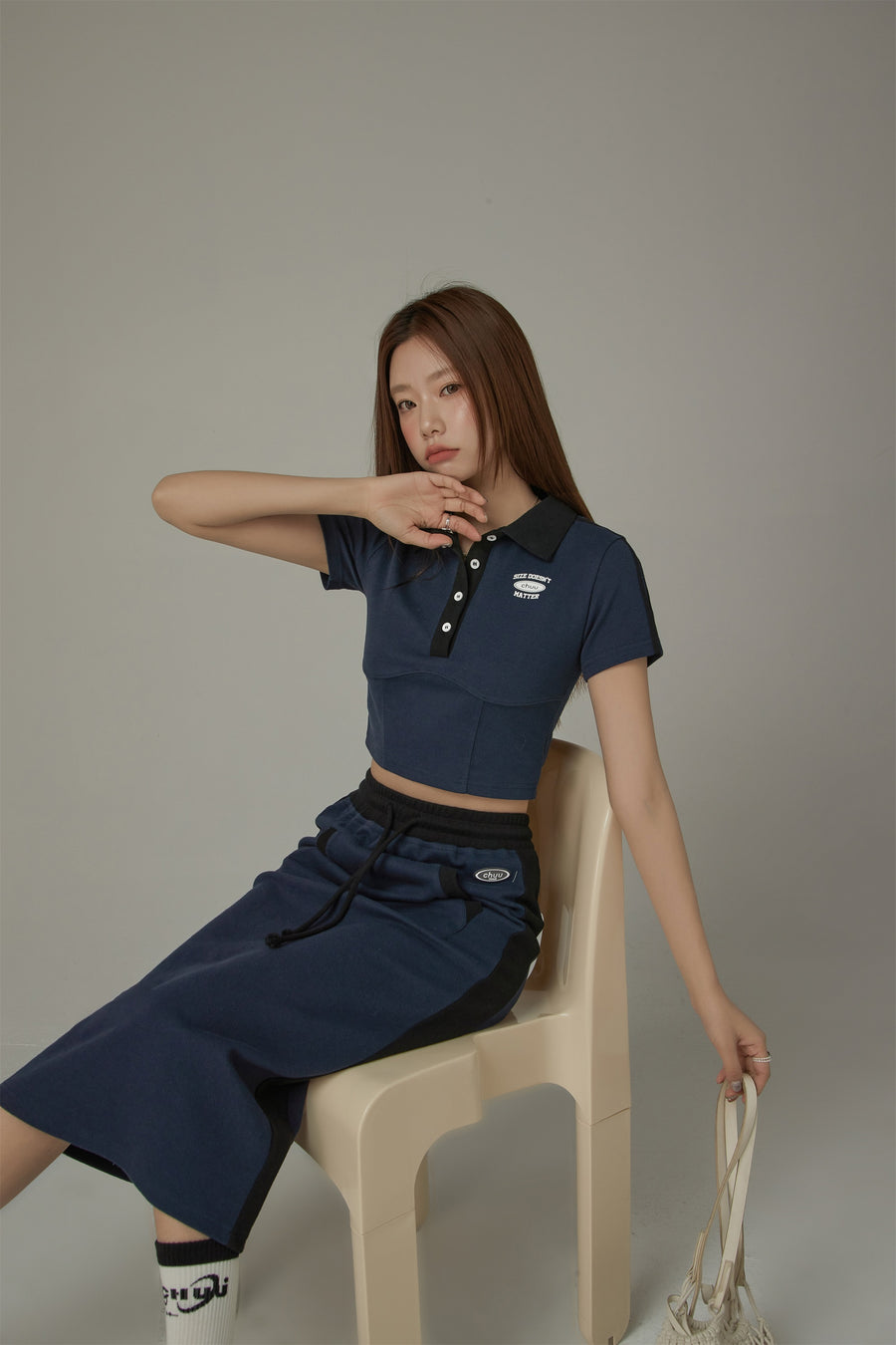 CHUU Polo Neck Cropped T-Shirt