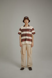 Open Collar Stripe Color T-Shirt