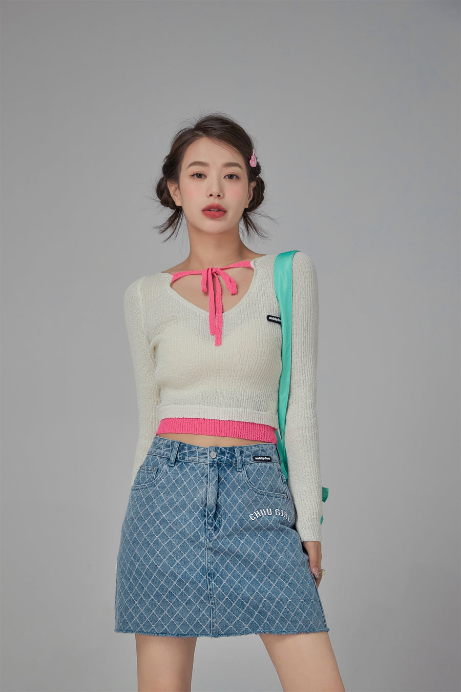 CHUU Color neck Wrap Knit sweater