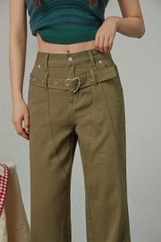 Heart Belt High-Waisted Wide Pants