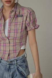 Eyelet Back Cut Out Check Shirt