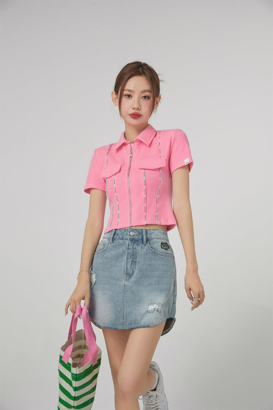 CHUU Zip-Up Short-Sleeve Cardigan