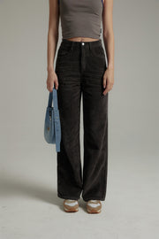 Neutral Corduroy Straight Pants