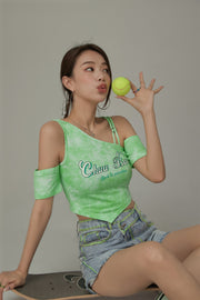 Chuu Babe Off-The-Shoulder Asymmetrical Cropped T-Shirt