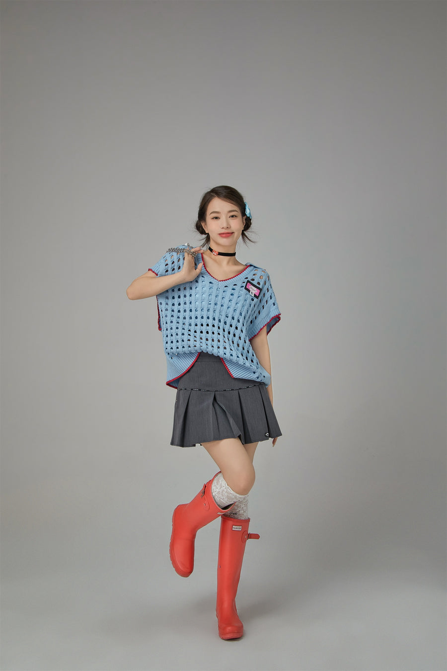 CHUU Ex-Varsity Girl Crochet Vest Sweater