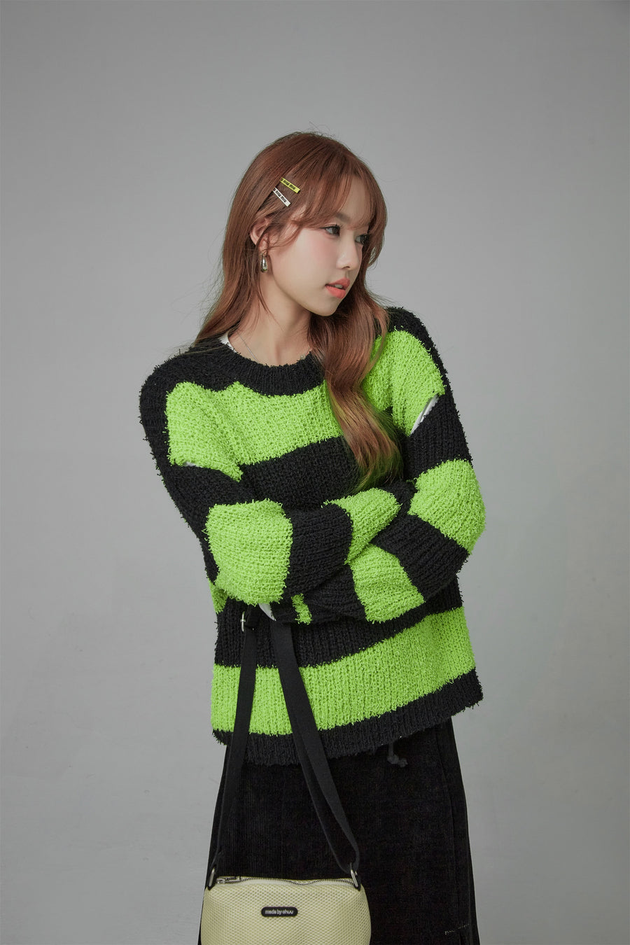 CHUU Jolly Slit Stripe Loose Fit Knit Top