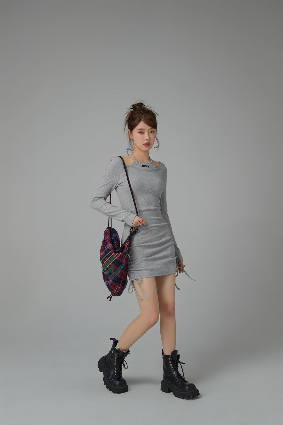 CHUU Halter Long Sleeve String Dress