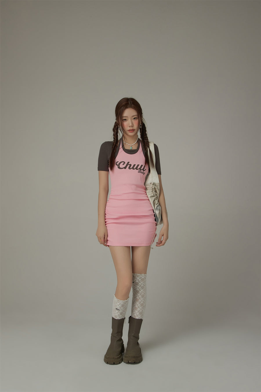 CHUU Color Matching Halter Mini Dress