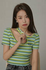 Color Stripe Cut Out T-Shirt